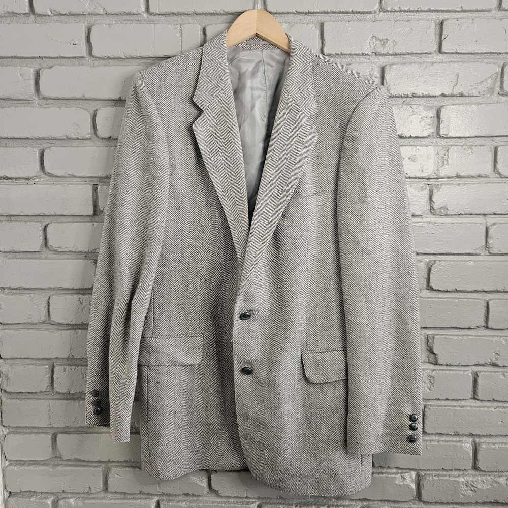 Vintage Ernesto Bellini Mens Blazer 42L Wool Blend Herringbone Jacket Sport Coat